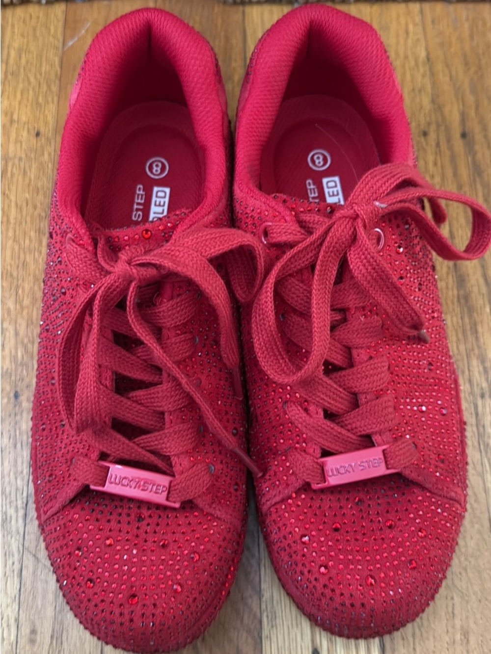 Women’s Red Rhinestone Lace-Up Sneakers